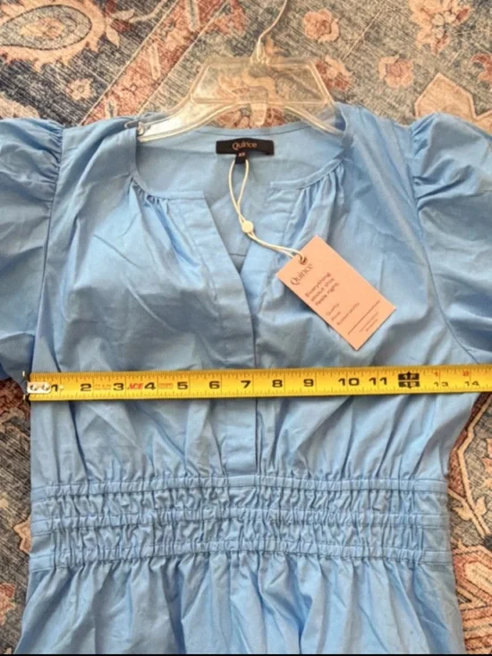 Quince Light Blue Tiered Maxi Dress with Puff Sleeves - Picture 4 of 4